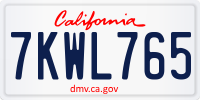 CA license plate 7KWL765
