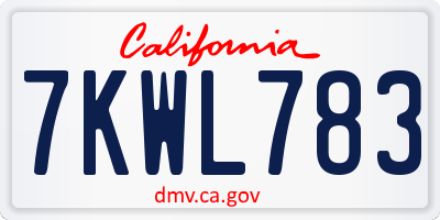 CA license plate 7KWL783