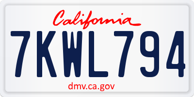CA license plate 7KWL794
