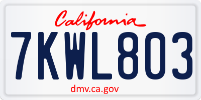 CA license plate 7KWL803