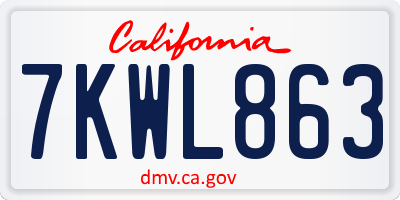 CA license plate 7KWL863