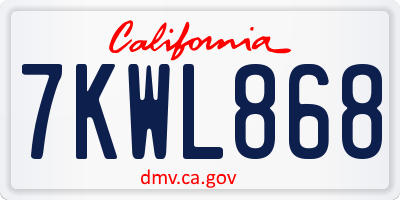 CA license plate 7KWL868