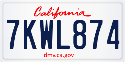 CA license plate 7KWL874
