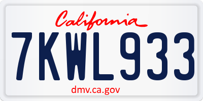 CA license plate 7KWL933