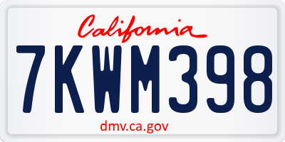 CA license plate 7KWM398