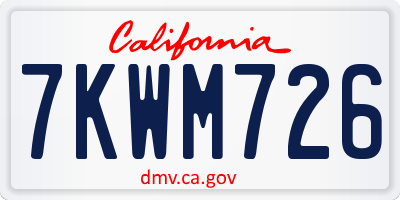 CA license plate 7KWM726