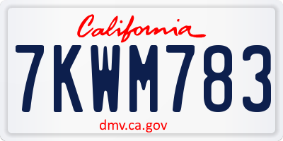 CA license plate 7KWM783