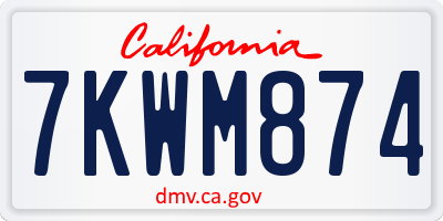 CA license plate 7KWM874