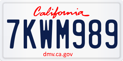 CA license plate 7KWM989