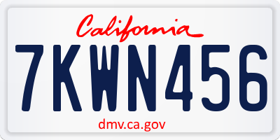 CA license plate 7KWN456