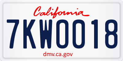 CA license plate 7KWO018