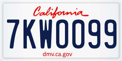CA license plate 7KWO099