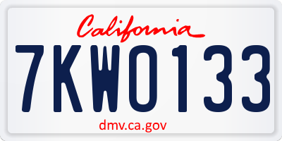 CA license plate 7KWO133