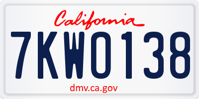 CA license plate 7KWO138