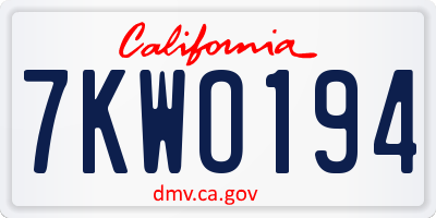 CA license plate 7KWO194