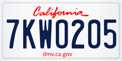 CA license plate 7KWO205