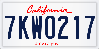 CA license plate 7KWO217