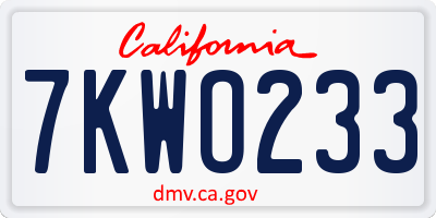 CA license plate 7KWO233