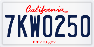 CA license plate 7KWO250