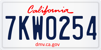 CA license plate 7KWO254