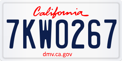 CA license plate 7KWO267