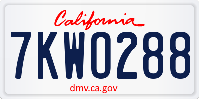 CA license plate 7KWO288