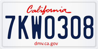 CA license plate 7KWO308