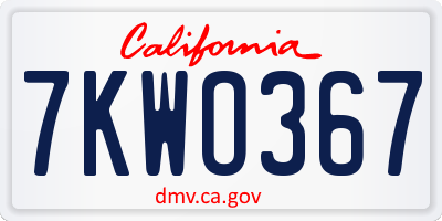 CA license plate 7KWO367