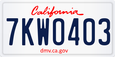 CA license plate 7KWO403