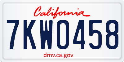 CA license plate 7KWO458