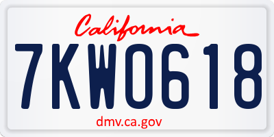 CA license plate 7KWO618