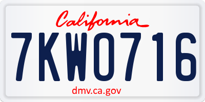 CA license plate 7KWO716