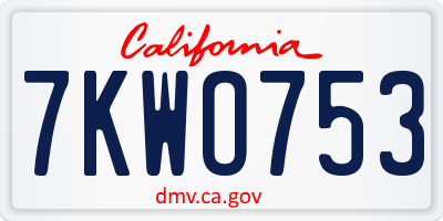CA license plate 7KWO753