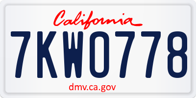 CA license plate 7KWO778