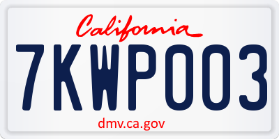 CA license plate 7KWP003