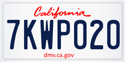 CA license plate 7KWP020