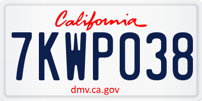 CA license plate 7KWP038