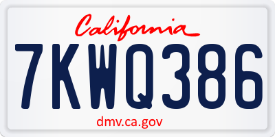 CA license plate 7KWQ386