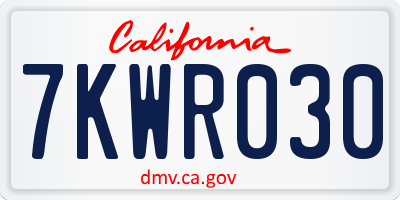 CA license plate 7KWR030