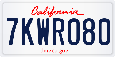 CA license plate 7KWR080
