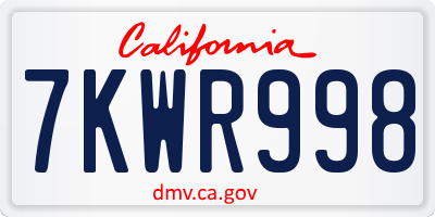 CA license plate 7KWR998