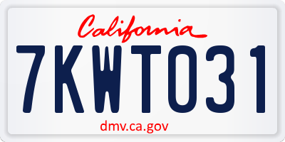 CA license plate 7KWT031