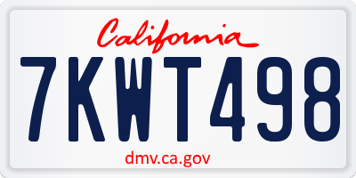 CA license plate 7KWT498