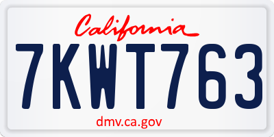 CA license plate 7KWT763