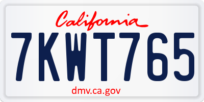 CA license plate 7KWT765