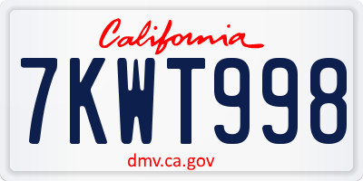 CA license plate 7KWT998