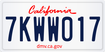 CA license plate 7KWW017