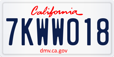 CA license plate 7KWW018