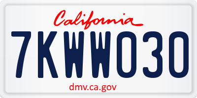 CA license plate 7KWW030