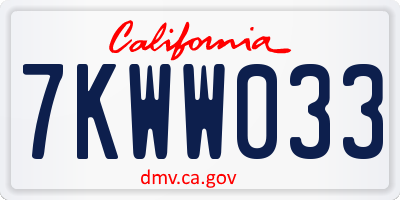 CA license plate 7KWW033